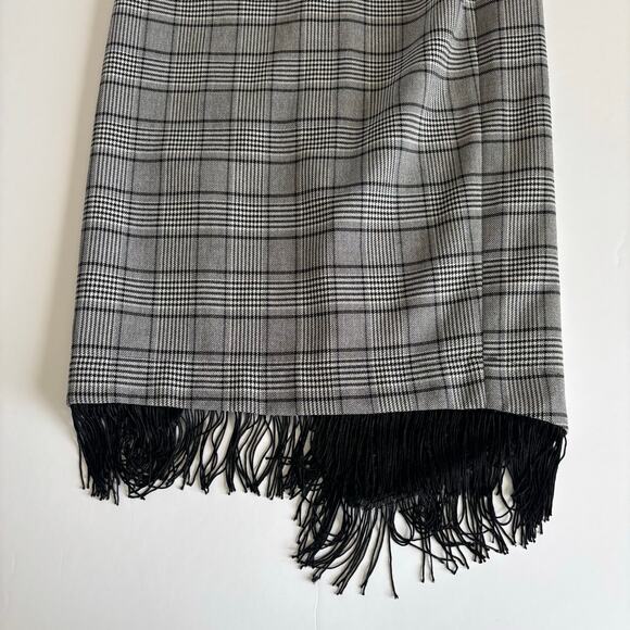 Dylan Lex Wrap Midi Skirt Black Plaid Fringe Trim Preppy Asymmetric Size Small - Picture 9 of 9